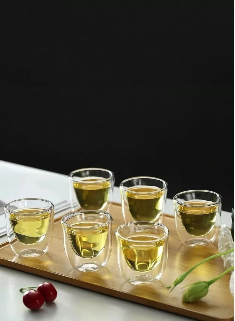 1Chase 950ml Teaset Borosilicate Glass Teapot with Infuser (950 ML) & Double Wall Tea Coffee Cups (Set of 6, 80 ML) - Clear Glass Drinkware for Espresso, Americano, Loose Leaf & Blooming Tea Maker  | Best Price UAE