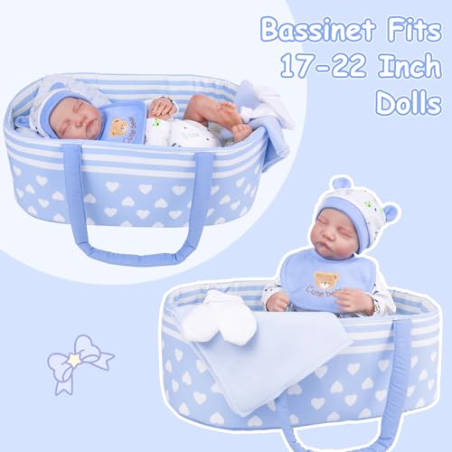 Aori Reborn Baby Dolls Bassinet Baby Doll Carrier Bed Soft Doll Carrier Accessories with Handle for 1722 inches Newborn Girls Blue - Image 5