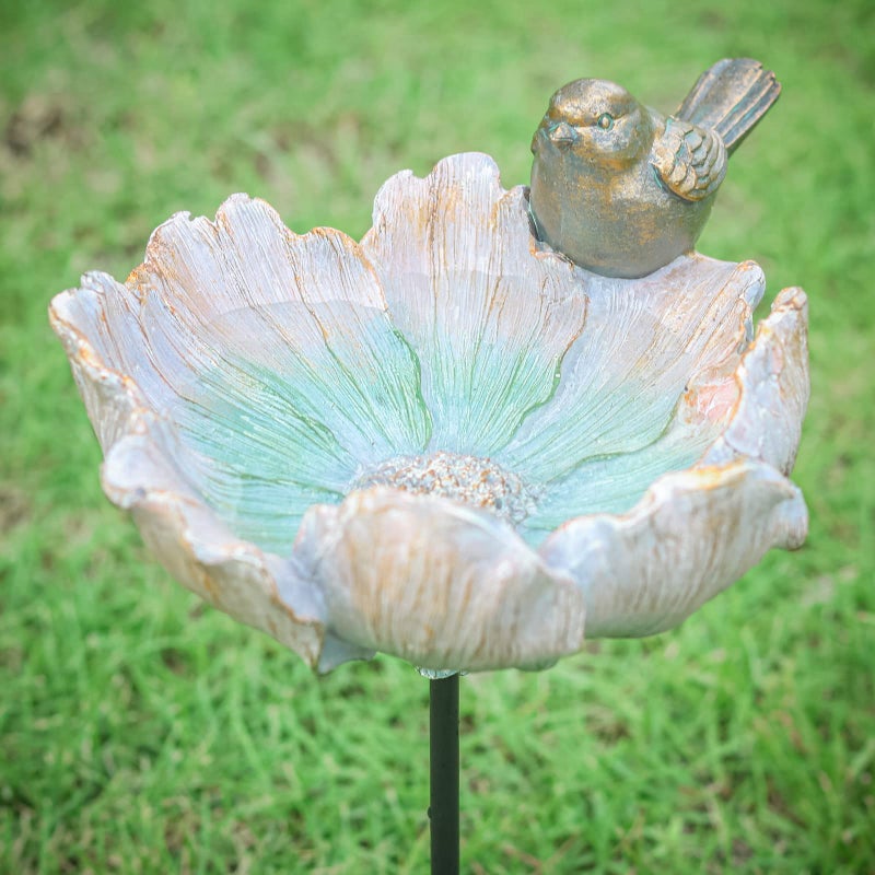 MUMTOP Outdoor Antique Bird Bath Small Flower Bird Baths Bowl Resin Birdbaths for the Garden with Metal Stake - Image 2