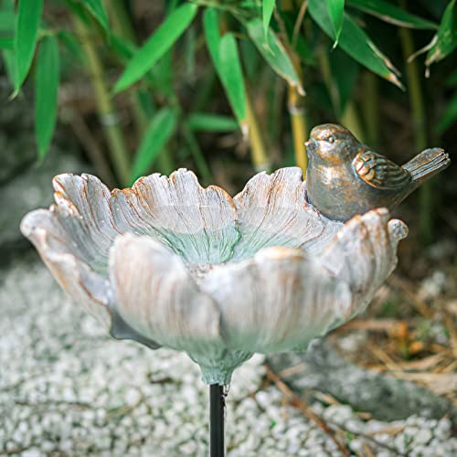 MUMTOP Outdoor Antique Bird Bath Small Flower Bird Baths Bowl Resin Birdbaths for the Garden with Metal Stake - Image 3