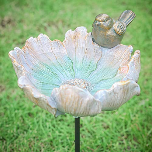 MUMTOP Outdoor Antique Bird Bath Small Flower Bird Baths Bowl Resin Birdbaths for the Garden with Metal Stake - Image 1