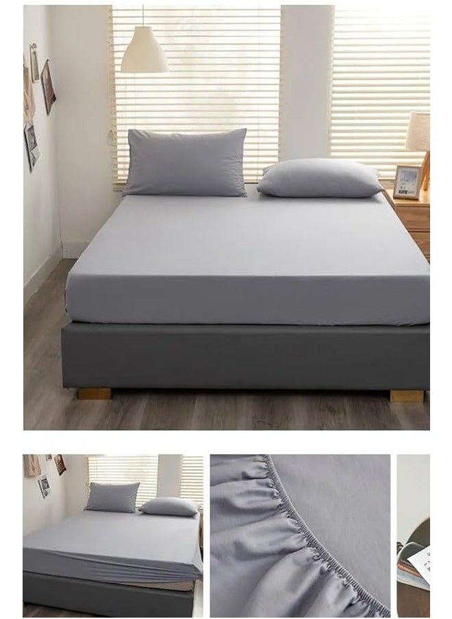 QBED Plain Fitted Sheet Set of 3 for Hotels Homes Touristic Villages Grey  - Image 2