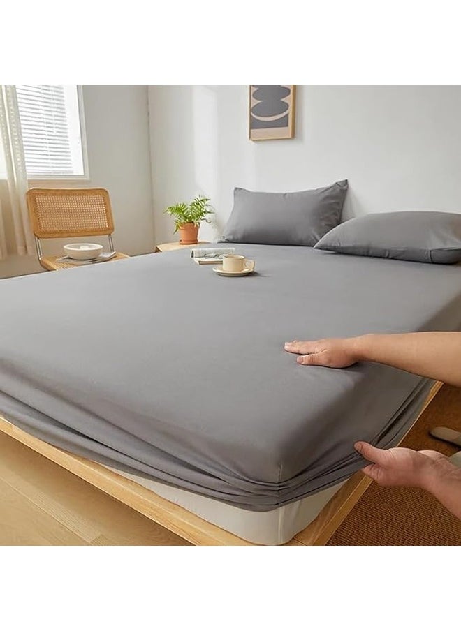 QBED Plain Fitted Sheet Set of 3 for Hotels Homes Touristic Villages Grey  - Image 1