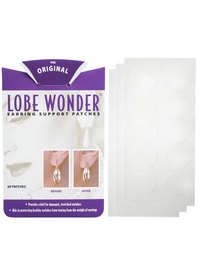 Lobe Wonder - The ORIGINAL Ear Lobe Support Patch for Pierced Ears - Eliminates the Look of Torn or Stretched Piercings - Protects Healthy Ear Lobes from Tearing - 60 Patches - Clear & Latex-Free - Image 1