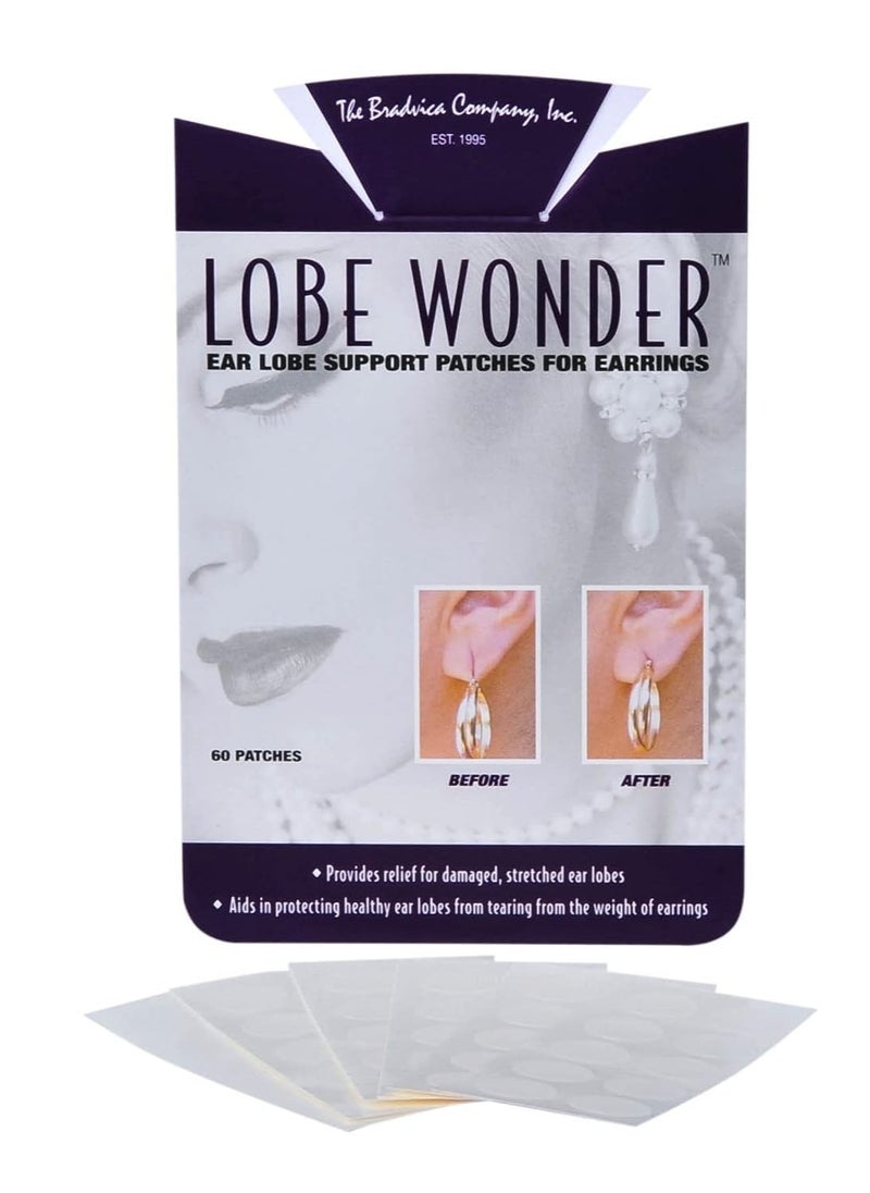 LOBE WONDER - Lobe Wonder - The ORIGINAL Ear Lobe Support Patch for Pierced Ears - Eliminates the Look of Torn or Stretched Piercings - Protects Healthy Ear Lobes from Tearing - 60 Patches - Clear & Latex-Free - Image 1
