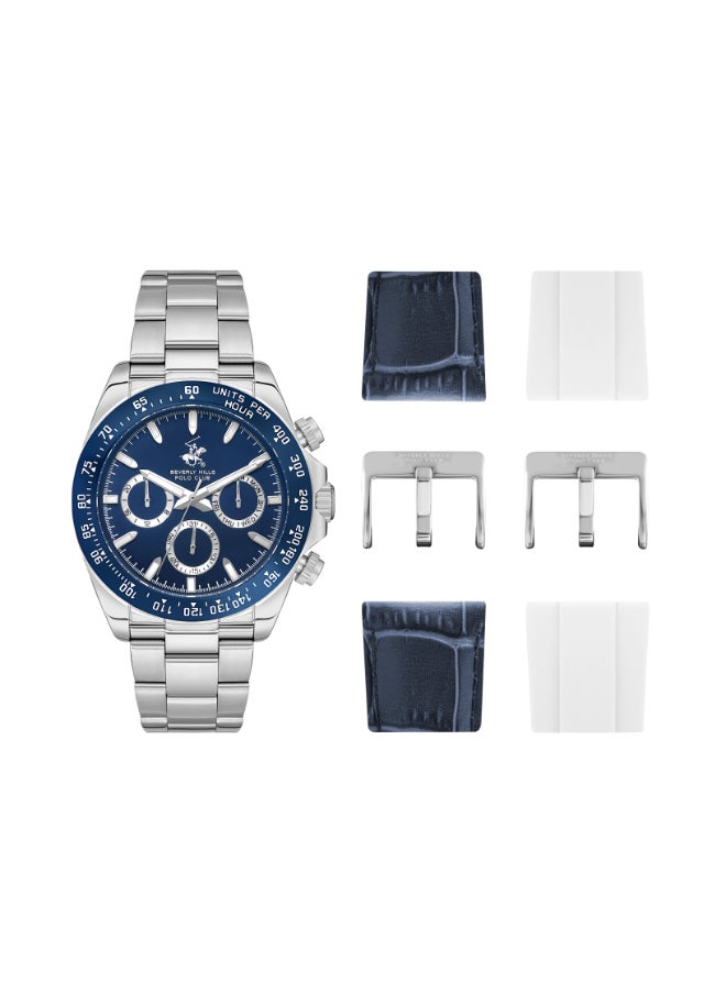 BEVERLY HILLS POLO CLUB Beverly Hills Polo Club Men's Watch, Multi Function Display and Metal Strap - BP3608X.390, Silver 