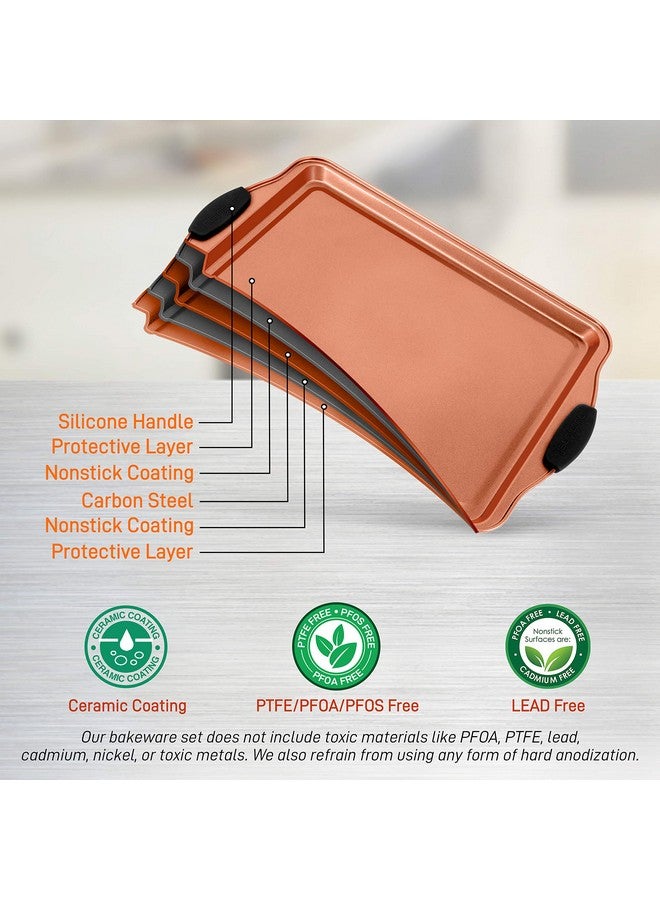 NutriChef 3 Piece Baking Pan Set - PFOA, PFOS, PTFE Free Flexible Nonstick Carbon Steel Bakeware Set - Home Kitchen Bake Pan Cookie Sheet Stackable Baking Tray Set w/Black Silicone Handles NCSBS3S45 - Image 3