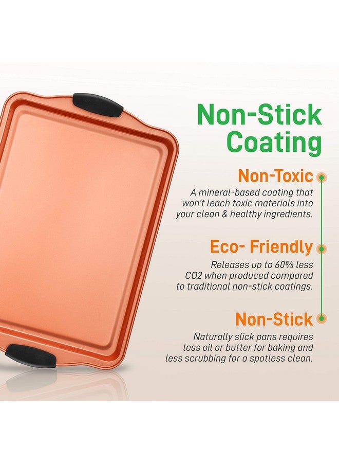 NutriChef 3 Piece Baking Pan Set - PFOA, PFOS, PTFE Free Flexible Nonstick Carbon Steel Bakeware Set - Home Kitchen Bake Pan Cookie Sheet Stackable Baking Tray Set w/Black Silicone Handles NCSBS3S45 - Image 4