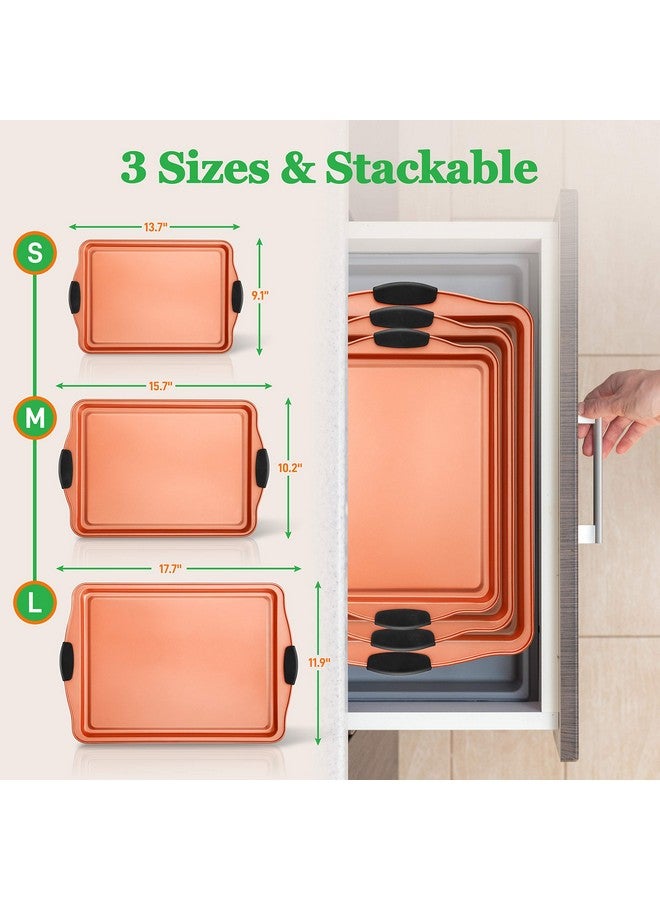 NutriChef 3 Piece Baking Pan Set - PFOA, PFOS, PTFE Free Flexible Nonstick Carbon Steel Bakeware Set - Home Kitchen Bake Pan Cookie Sheet Stackable Baking Tray Set w/Black Silicone Handles NCSBS3S45 - Image 2
