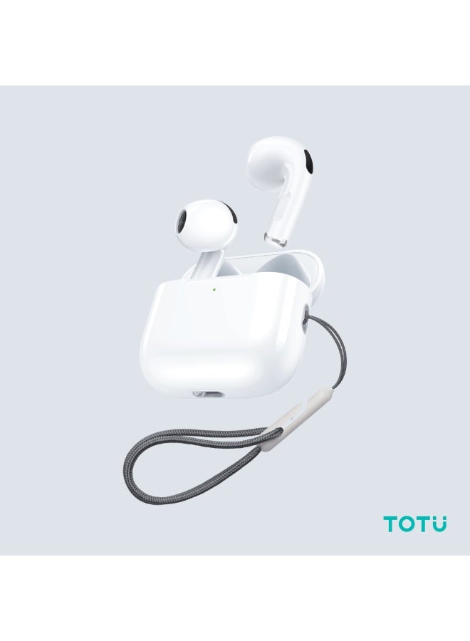 Totu Wireless Earphone, Bluetooth v5.3, Type-C and 5W Wireless Charging, 20Hrs Playtime, High Fidelity 360 Degree Special Audio, 300mAh Battery Capacity, PC+ABS Material, Include Lanyard, White - Image 1