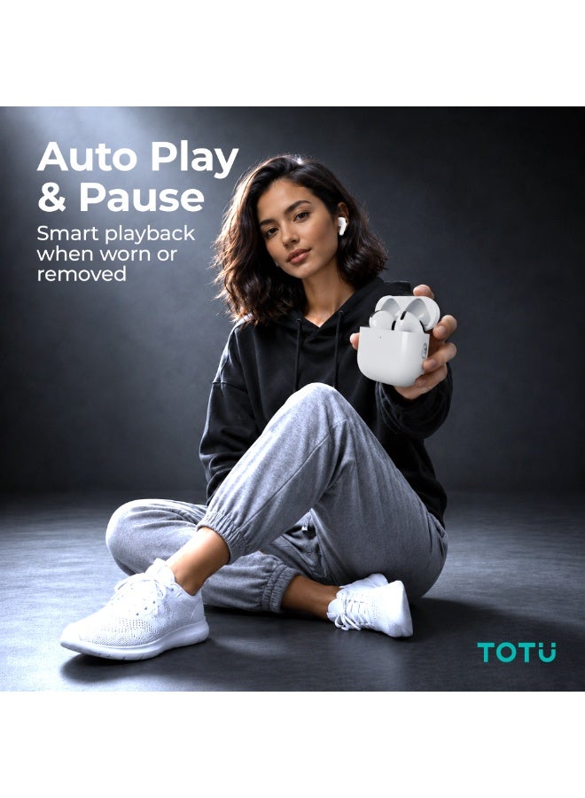 Totu Wireless Earphone, Bluetooth v5.3, Type-C and 5W Wireless Charging, 20Hrs Playtime, High Fidelity 360 Degree Special Audio, 300mAh Battery Capacity, PC+ABS Material, Include Lanyard, White - Image 4