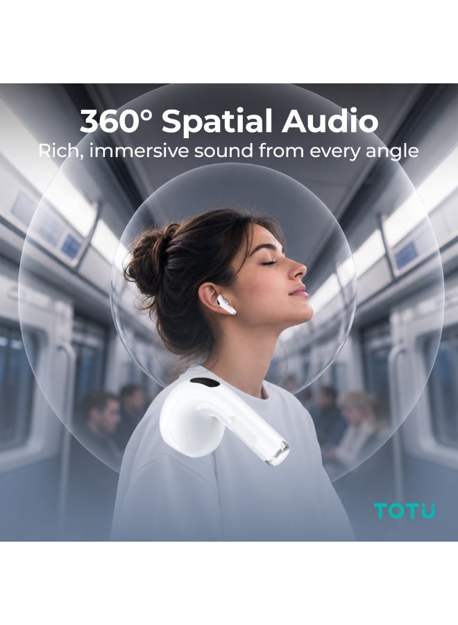 Totu Wireless Earphone, Bluetooth v5.3, Type-C and 5W Wireless Charging, 20Hrs Playtime, High Fidelity 360 Degree Special Audio, 300mAh Battery Capacity, PC+ABS Material, Include Lanyard, White - Image 5