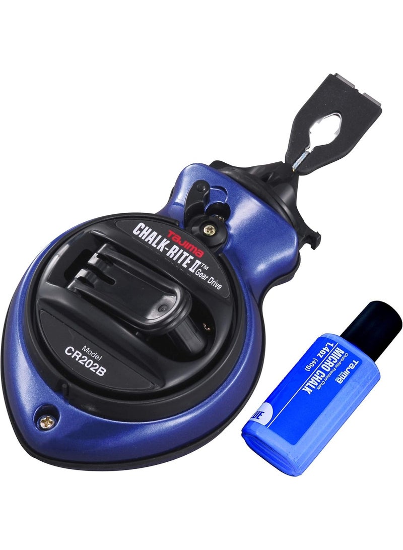 TAJIMA Chalk Line - Chalk-Rite II Chalk Box with Ultra Thin 0.5mm Snap Line & Five Gear Quick Retrieval - CR202B-P - Image 1