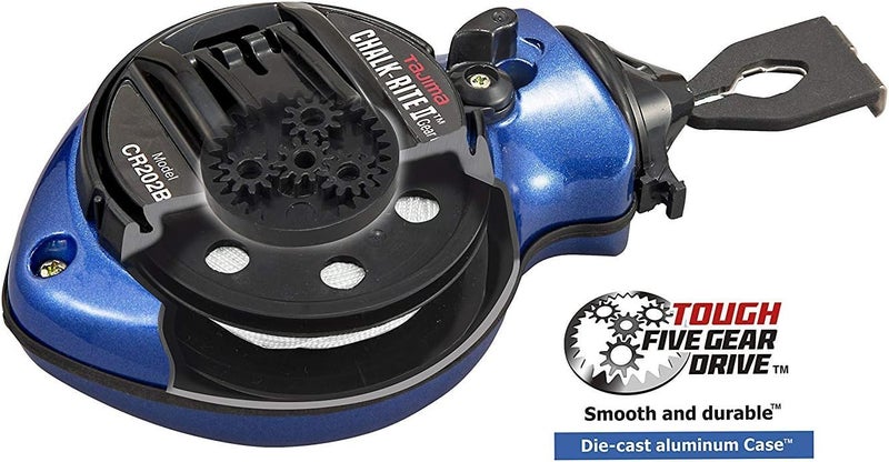 TAJIMA Chalk Line - Chalk-Rite II Chalk Box with Ultra Thin 0.5mm Snap Line & Five Gear Quick Retrieval - CR202B-P - Image 3