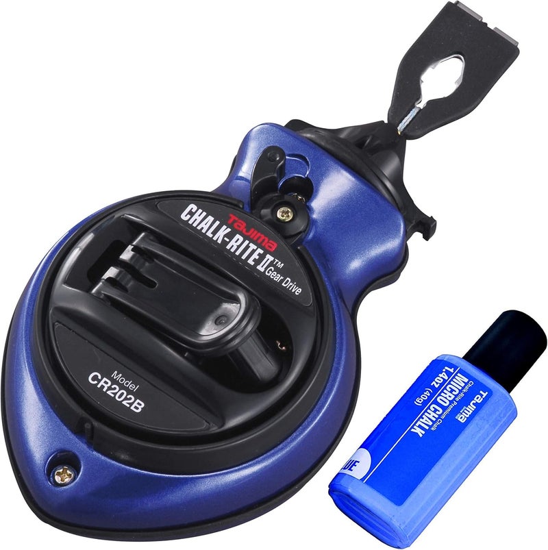 TAJIMA Chalk Line - Chalk-Rite II Chalk Box with Ultra Thin 0.5mm Snap Line & Five Gear Quick Retrieval - CR202B-P - Image 1