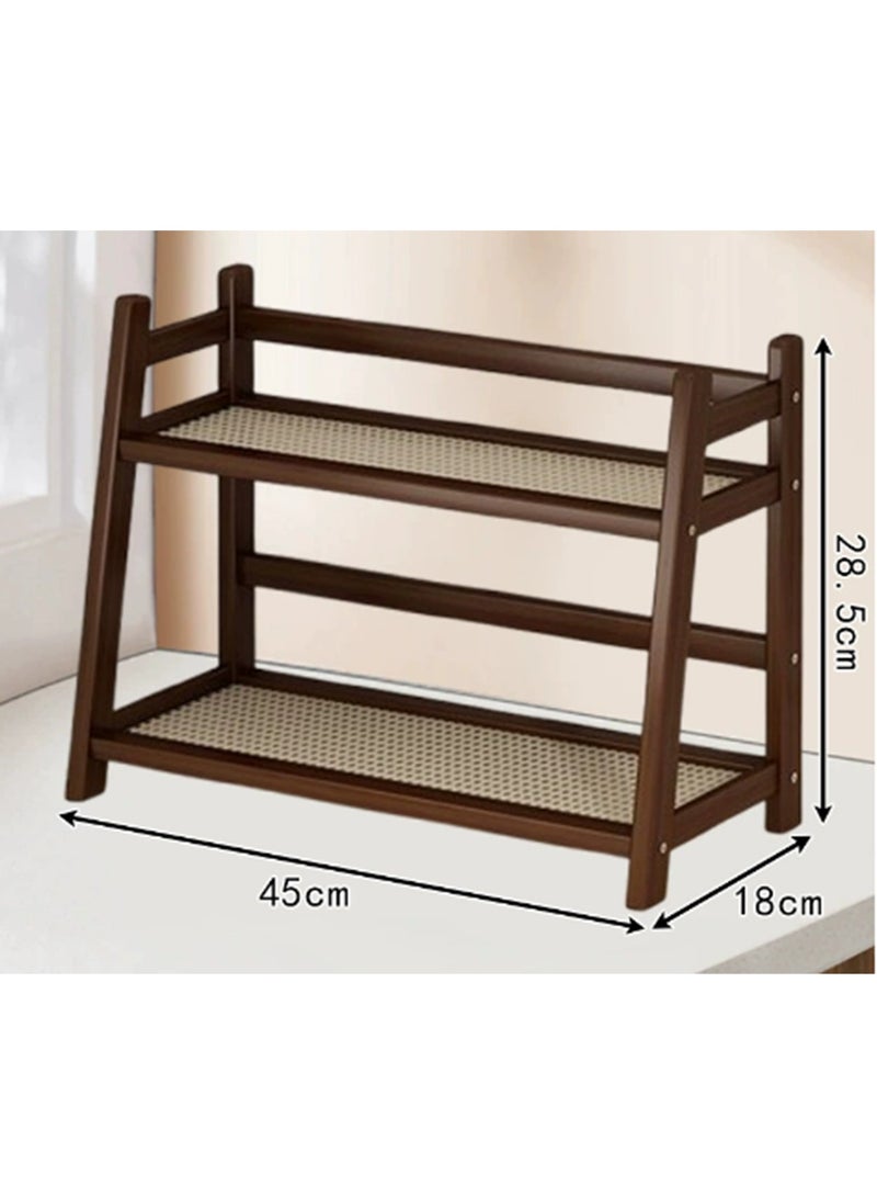Arabest Wicker-Look Coffee Station Organizer, Bamboo Mug Holder Countertop, Kitchen Counter Shelf for Tea Coffee Bar Accessories, Matcha Stand, Cup Display, Condiment Storage Rack, 2 Tier, Brown - Image 2