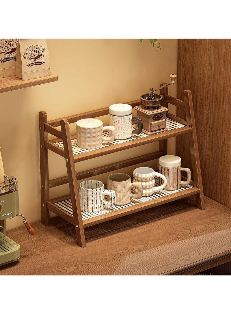 Arabest Wicker-Look Coffee Station Organizer, Bamboo Mug Holder Countertop, Kitchen Counter Shelf for Tea Coffee Bar Accessories, Matcha Stand, Cup Display, Condiment Storage Rack, 2 Tier, Brown - Image 4