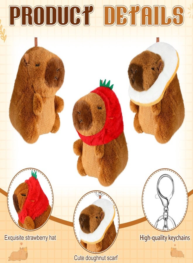 Highergo 12 Pcs Capybara Plush Keychain Cute Small Capybara Stuffed Animal Toys Kawaii Plush Keychain Pendant with Strawberry Hat Bread Scarf for Valentines Gift Birthday Party Decor - Image 5