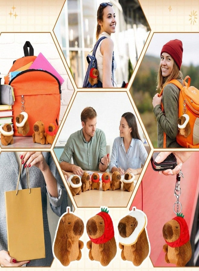 Highergo 12 Pcs Capybara Plush Keychain Cute Small Capybara Stuffed Animal Toys Kawaii Plush Keychain Pendant with Strawberry Hat Bread Scarf for Valentines Gift Birthday Party Decor - Image 4