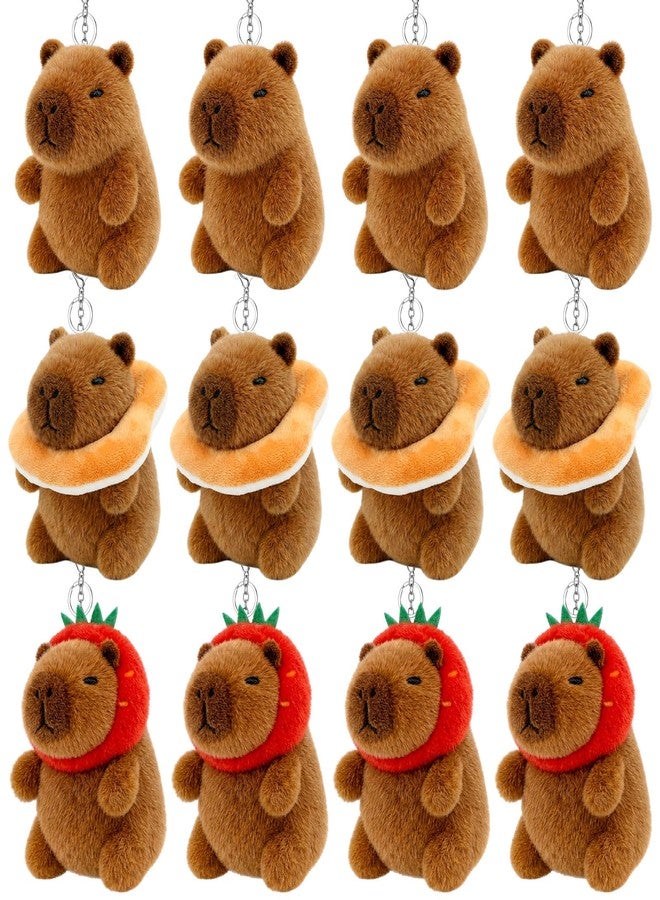 Highergo 12 Pcs Capybara Plush Keychain Cute Small Capybara Stuffed Animal Toys Kawaii Plush Keychain Pendant with Strawberry Hat Bread Scarf for Valentines Gift Birthday Party Decor - Image 1