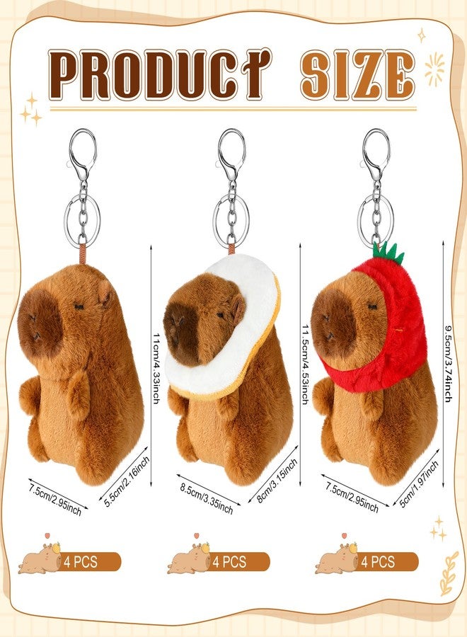 Highergo 12 Pcs Capybara Plush Keychain Cute Small Capybara Stuffed Animal Toys Kawaii Plush Keychain Pendant with Strawberry Hat Bread Scarf for Valentines Gift Birthday Party Decor - Image 3