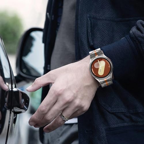 WINGLE Metal Bands for Samsung Galaxy Watch 7 6 5 4 Band Galaxy Watch 6 Classic/5 Pro/4 Classic/FE Band Men 47mm 43mm 45mm 44mm 40mm 46mm 42mm No Gap Solid Stainless Steel Link, Titanium/Orange - Image 5