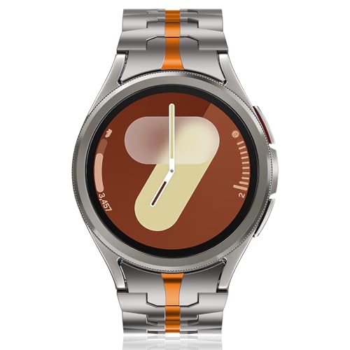 WINGLE Metal Bands for Samsung Galaxy Watch 7 6 5 4 Band Galaxy Watch 6 Classic/5 Pro/4 Classic/FE Band Men 47mm 43mm 45mm 44mm 40mm 46mm 42mm No Gap Solid Stainless Steel Link, Titanium/Orange - Image 3