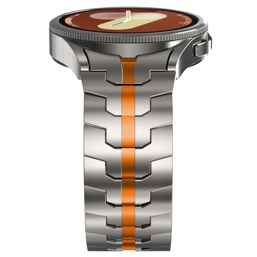 WINGLE Metal Bands for Samsung Galaxy Watch 7 6 5 4 Band Galaxy Watch 6 Classic/5 Pro/4 Classic/FE Band Men 47mm 43mm 45mm 44mm 40mm 46mm 42mm No Gap Solid Stainless Steel Link, Titanium/Orange - Image 4