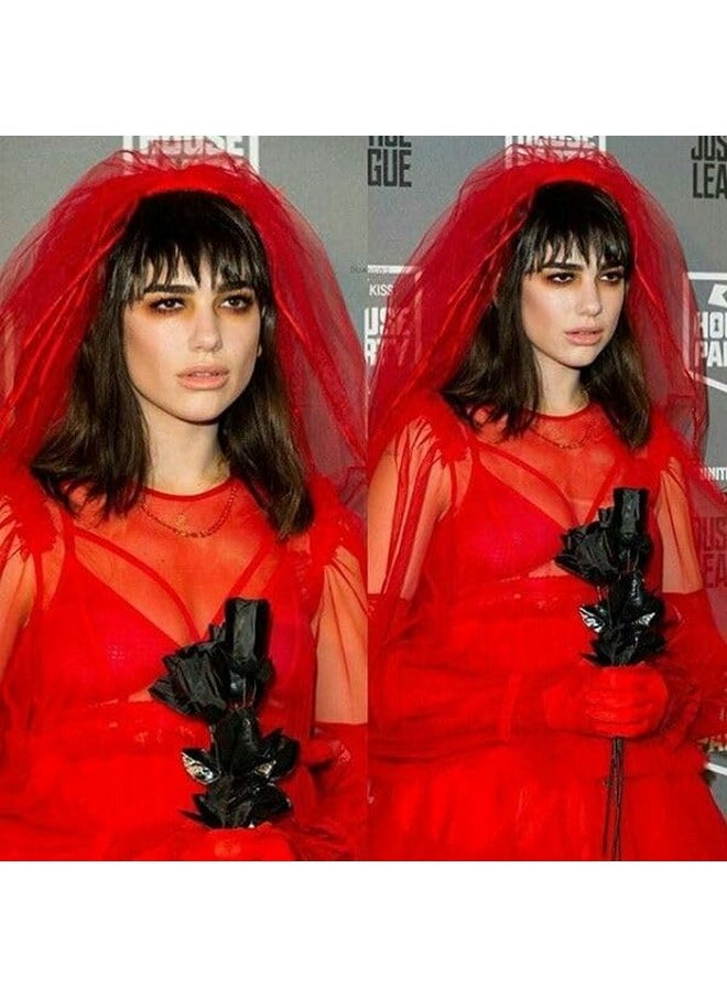 مِيلِيبْرُوتِيا باروكة شعر مستعار أسود من meiliprotea Gothic Bride مع كعكة من Lydia Deetz Cosplay Halloween باروكة شعر مستعار صناعي مستقيم بطول الكتف مع كعكة منفوشة للنساء لحفلات الهالوين التنكرية  - Image 3