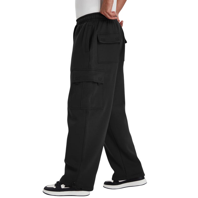 LETAOTAO Mens Heavyweight Fleece Cargo Sweatpants - Baggy Fit Thick Cotton-Blend Fleece Cargo Pants with Adjustable Ankle Drawstring (Black, L) - Image 5