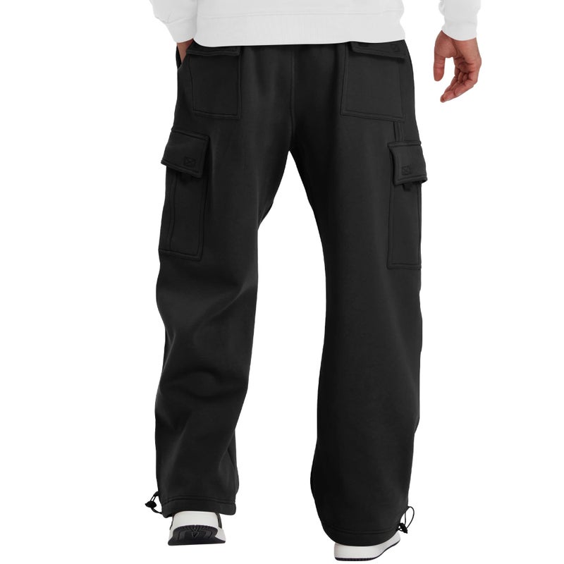 LETAOTAO Mens Heavyweight Fleece Cargo Sweatpants - Baggy Fit Thick Cotton-Blend Fleece Cargo Pants with Adjustable Ankle Drawstring (Black, L) - Image 4