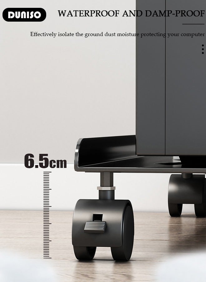 DUNISO Adjustable CPU Stand, Metal Mobile PC Rack,Hollow Cooling Pc Host Tower Stand, CPU Bracket cart with Wheels，Desktop PC Host Base Tray,Movable Pulley Chassis Shelf, Computer Tower Stand, CPU Holder Stand for Home, Office - Image 5