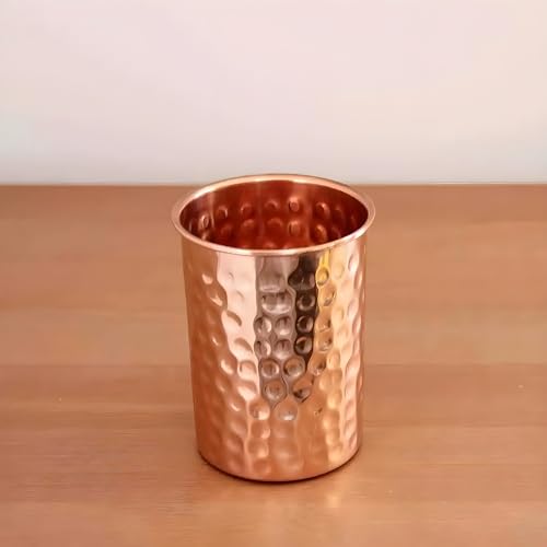 Adoko 100% Pure Copper Hammered Tumbler 300ml | Ayurvedic Drinking Glass for Water | Traditional Handcrafted Copper Utensil – 1Pc - Image 5