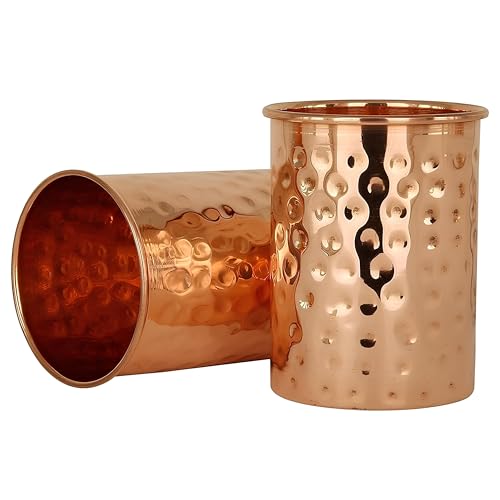 Adoko 100% Pure Copper Hammered Tumbler 300ml | Ayurvedic Drinking Glass for Water | Traditional Handcrafted Copper Utensil – 1Pc - Image 1