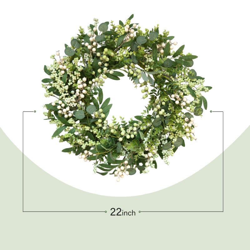 CIR OASES Green Eucalyptus Wreaths for Front Door Spring Summer Wreath with Eucalyptus Leaves,Olives Leaves,Mixed Berry for Indoor Outdoor Farmhouse Home Porch Wall Window Festival Wedding Decor All Season - Image 3