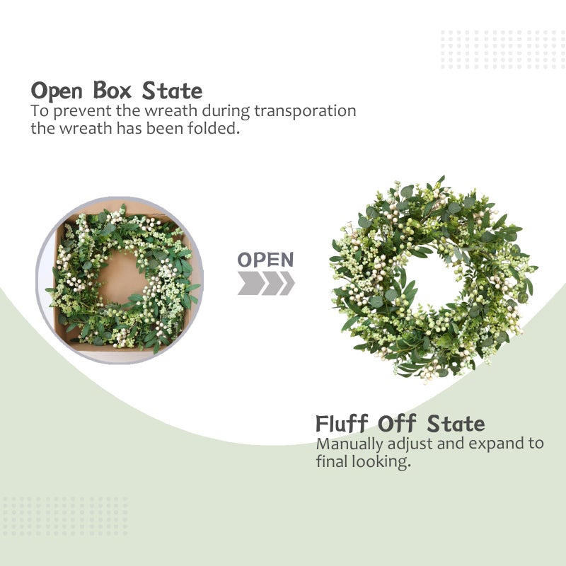 CIR OASES Green Eucalyptus Wreaths for Front Door Spring Summer Wreath with Eucalyptus Leaves,Olives Leaves,Mixed Berry for Indoor Outdoor Farmhouse Home Porch Wall Window Festival Wedding Decor All Season - Image 4