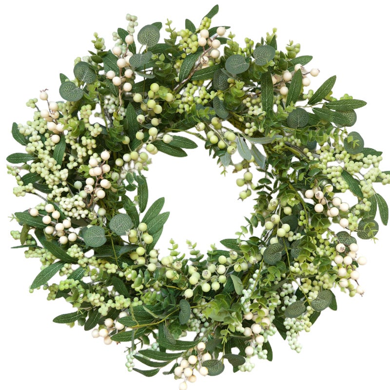 CIR OASES Green Eucalyptus Wreaths for Front Door Spring Summer Wreath with Eucalyptus Leaves,Olives Leaves,Mixed Berry for Indoor Outdoor Farmhouse Home Porch Wall Window Festival Wedding Decor All Season - Image 1