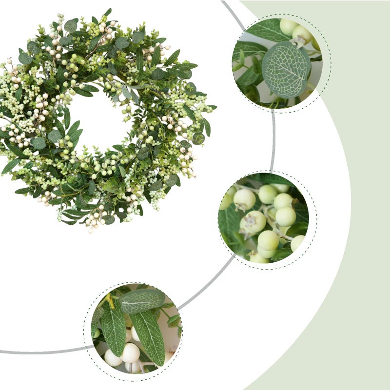 CIR OASES Green Eucalyptus Wreaths for Front Door Spring Summer Wreath with Eucalyptus Leaves,Olives Leaves,Mixed Berry for Indoor Outdoor Farmhouse Home Porch Wall Window Festival Wedding Decor All Season - Image 2