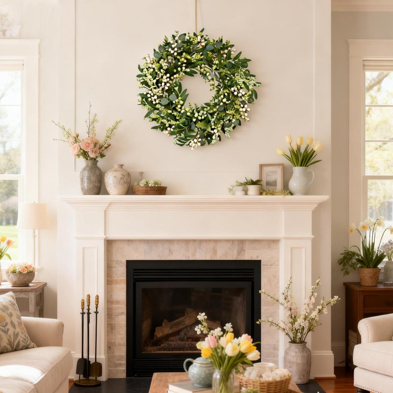 CIR OASES Green Eucalyptus Wreaths for Front Door Spring Summer Wreath with Eucalyptus Leaves,Olives Leaves,Mixed Berry for Indoor Outdoor Farmhouse Home Porch Wall Window Festival Wedding Decor All Season - Image 5