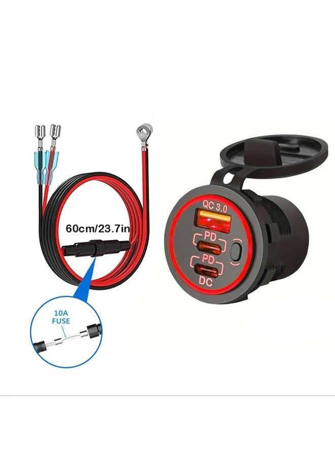 Red Light Triple Port Fast Car Charger Type C PD 3 0 QC 3 0 For 12V 24V Vehicles - Image 1