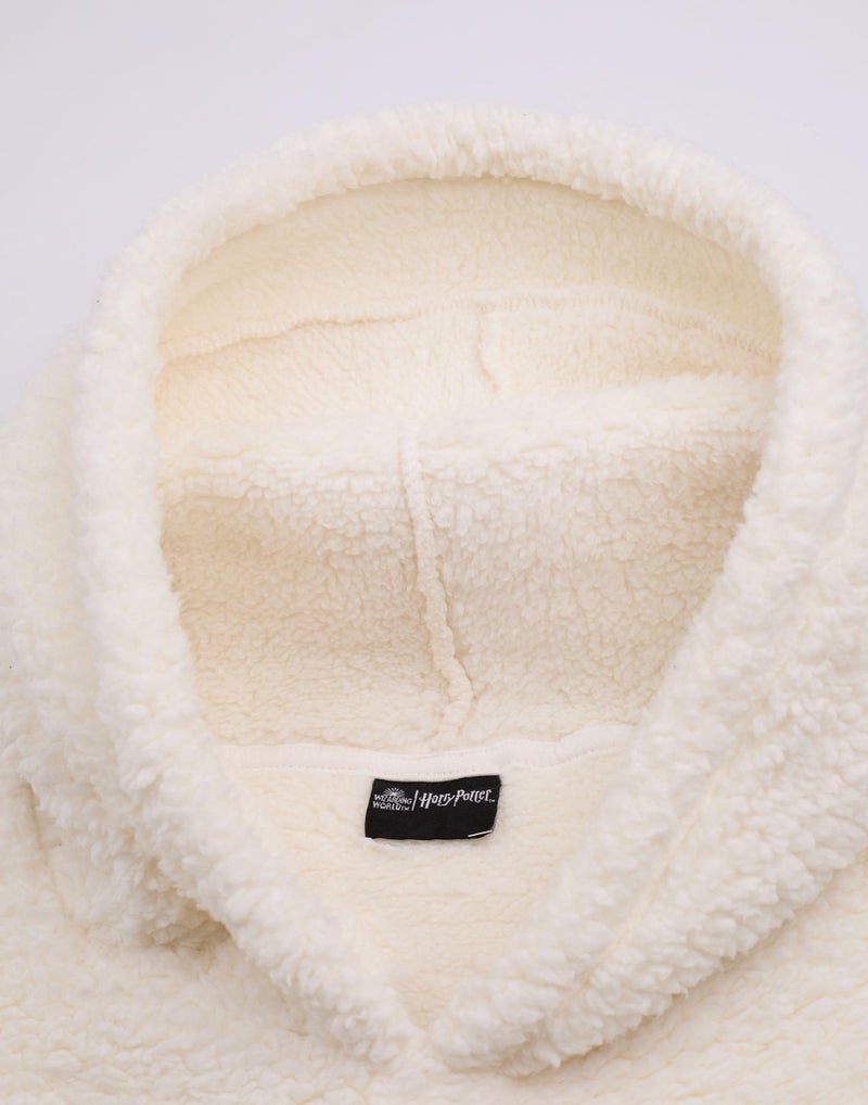 Harry Potter Wearable Blanket Hoodie | Adults Fluffy Fleece Hooded Loungewear Icons and Logo | Sherpa with Big Pocket Beige - Image 5