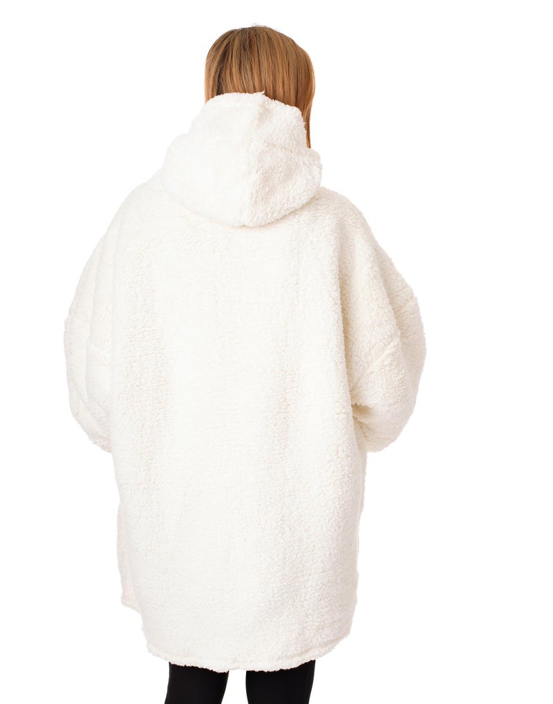 Harry Potter Wearable Blanket Hoodie | Adults Fluffy Fleece Hooded Loungewear Icons and Logo | Sherpa with Big Pocket Beige - Image 3