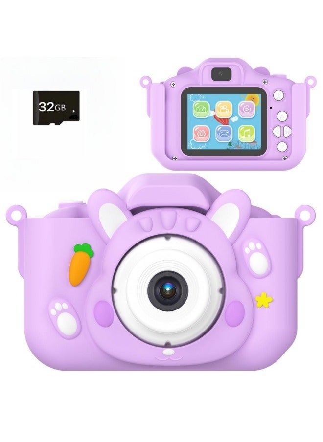 Daxiongmao Kids Camera Toys,48MP Dual Lens with 32G SD Card and Cartoon Soft Cover for 3-8 Year Old Girls Boys (PurpleR)  - Image 1
