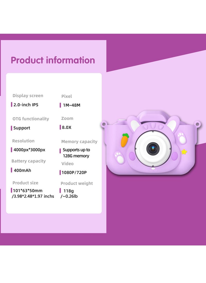Daxiongmao Kids Camera Toys,48MP Dual Lens with 32G SD Card and Cartoon Soft Cover for 3-8 Year Old Girls Boys (PurpleR)  - Image 2