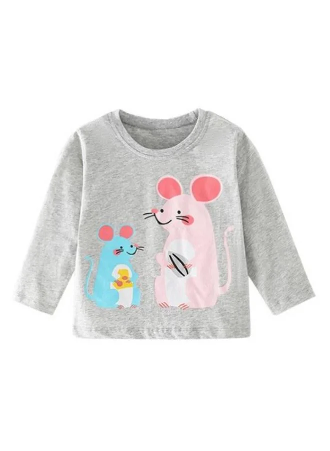 YUNIQEE Grey Printed Long Sleeve Crew Neck T-Shirt
