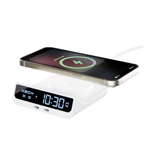 Xech Digital Alarm Clock for Heavy Sleepers | 15W Fast Wireless Charger & Dual USB-C Ports | Type-C Input | Special Birthday Gift for Girlfriend, Husband, Wife, Boyfriend | Made in India (Quest Neo) - Image 1
