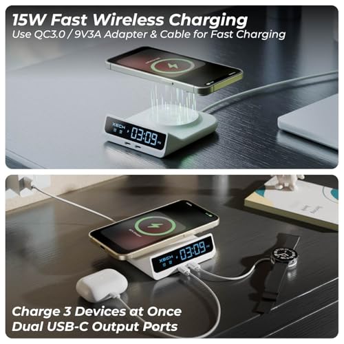 Xech Digital Alarm Clock for Heavy Sleepers | 15W Fast Wireless Charger & Dual USB-C Ports | Type-C Input | Special Birthday Gift for Girlfriend, Husband, Wife, Boyfriend | Made in India (Quest Neo) - Image 4
