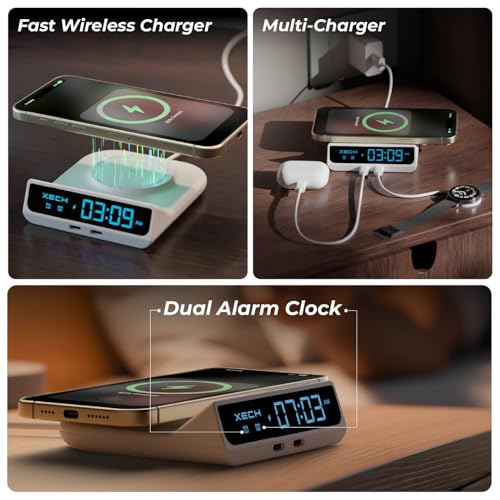 Xech Digital Alarm Clock for Heavy Sleepers | 15W Fast Wireless Charger & Dual USB-C Ports | Type-C Input | Special Birthday Gift for Girlfriend, Husband, Wife, Boyfriend | Made in India (Quest Neo) - Image 2
