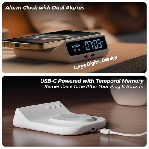Xech Digital Alarm Clock for Heavy Sleepers | 15W Fast Wireless Charger & Dual USB-C Ports | Type-C Input | Special Birthday Gift for Girlfriend, Husband, Wife, Boyfriend | Made in India (Quest Neo) - Image 3