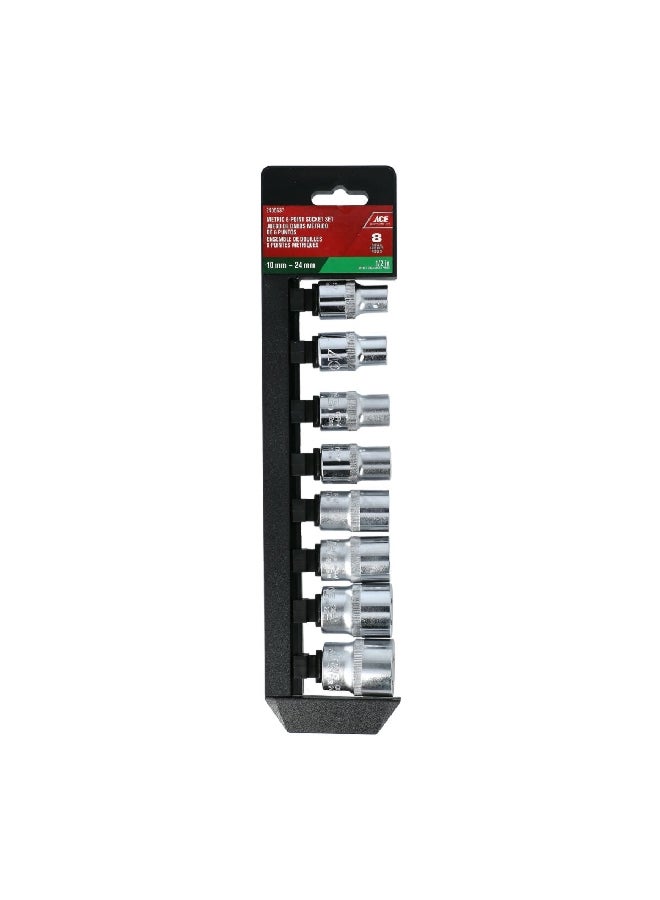 ACE 8-Piece Metal Ergonomic Design Metric 6-Point Socket Set Silver 1/2 Inch ZT-1-8
